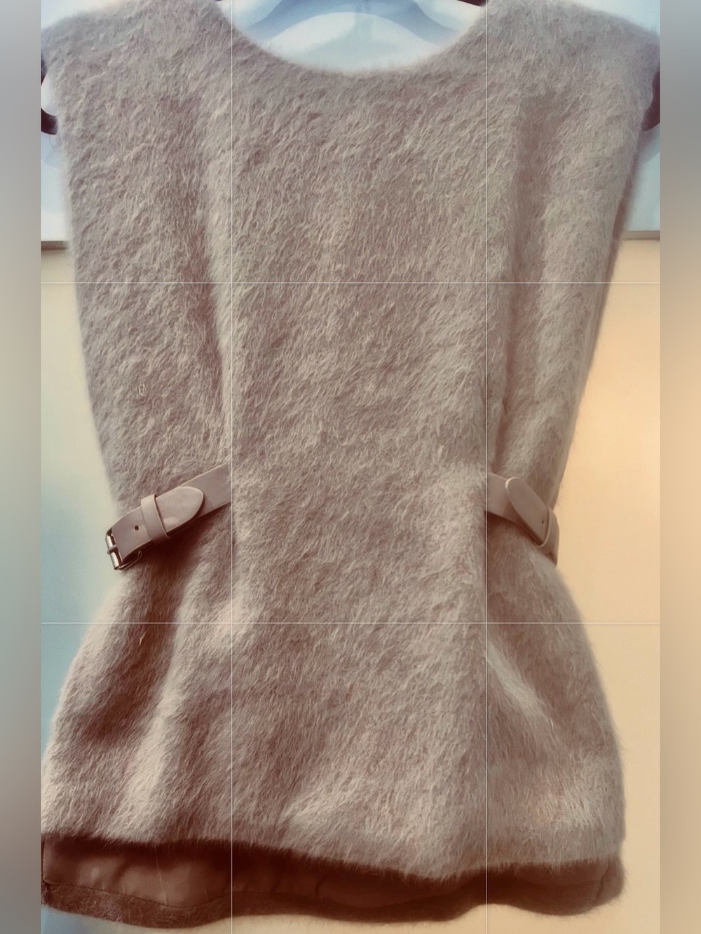 OKLA Fuzzy Sleeveless Knit Top with Side Buckles - Taupe Size Small